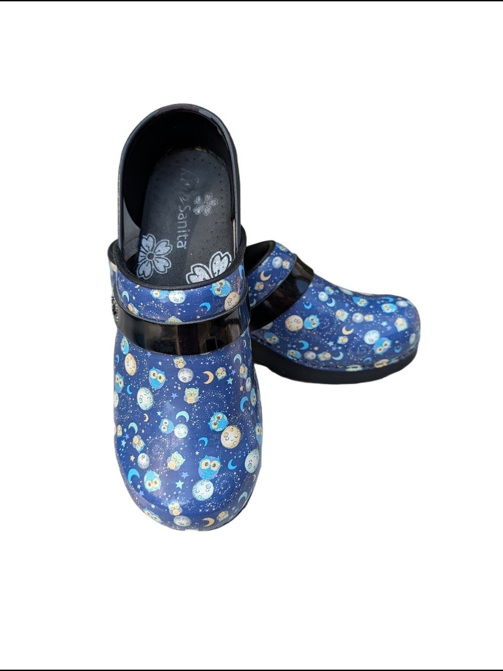 Sanita Koi Blue Owl & Moon Printed Mules